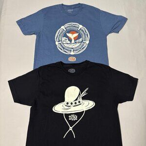 Hey Dude Graphic T-Shirt Lot 2 Men’s Large Black Cowboy Hat Blue Whale Tail